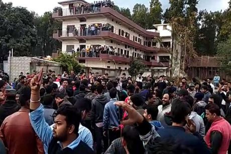 Kashmiri students in Dehradun protest after hostel managers forced some of them from their lodgings just as far right mobs hunted them