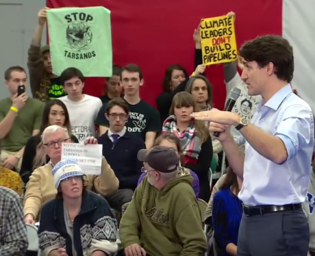 Protesters at Trudeau town hall in BC